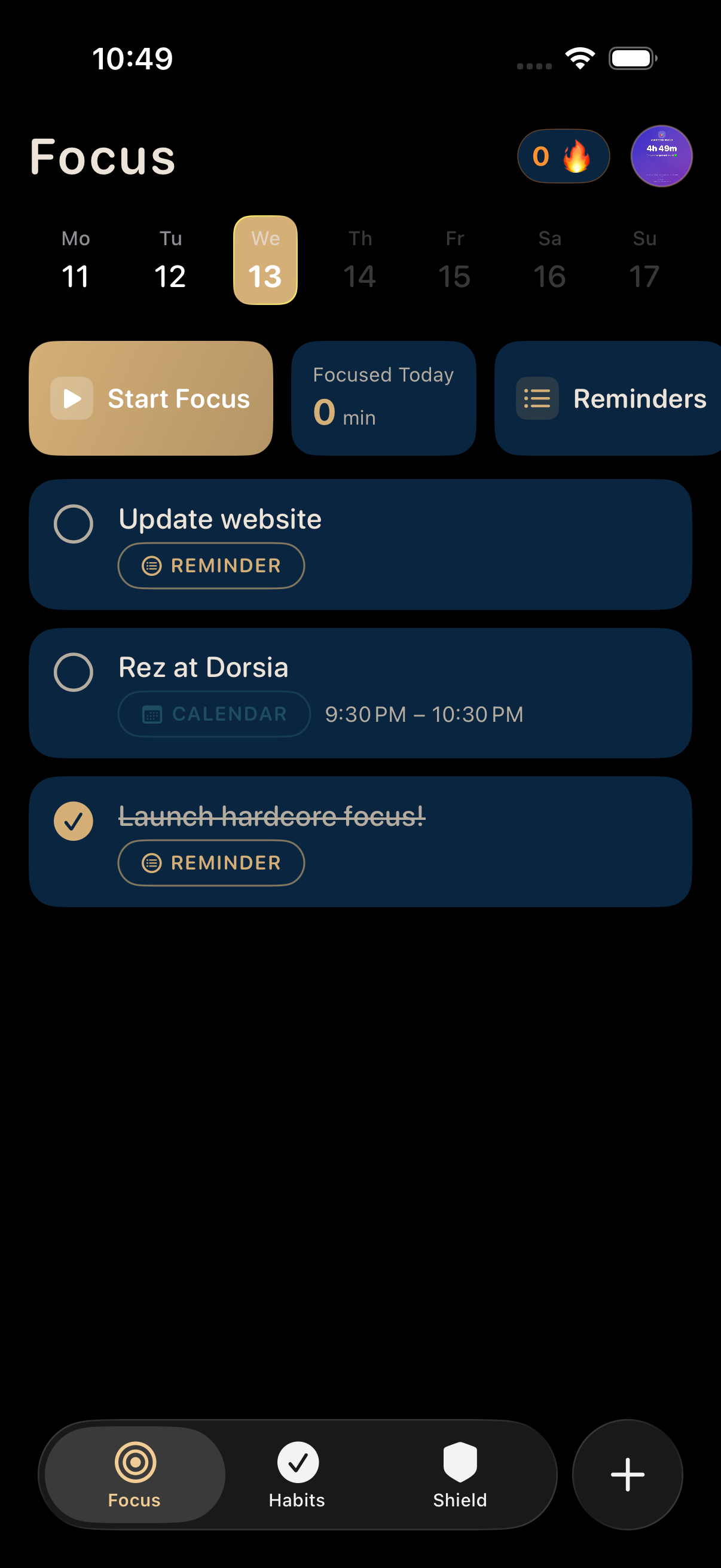 Hardcore Focus on iPhone — the Focus tab